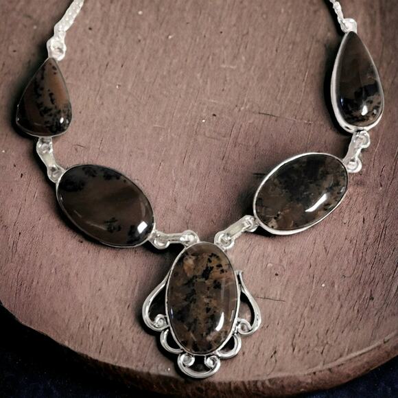 Dendritic Agate Statement Necklace - Bold Women's Handcrafted Jewelry - Picture 1 of 10